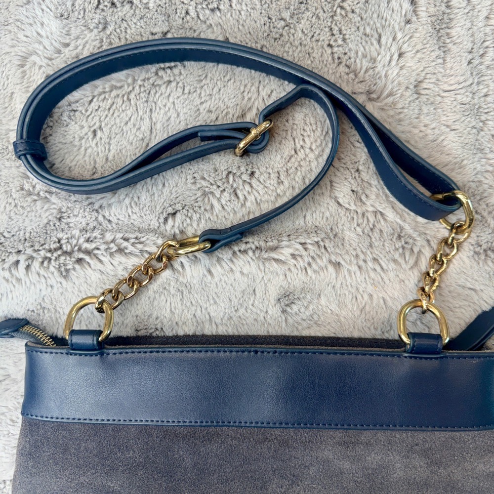 Spartina 449 ‎ Navy Gray Leather Suede Crossbody Bag Gold Hardware - Picture 4 of 15